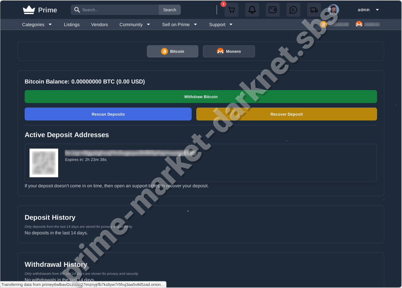 Prime Darknet Market Bitcoin wallet screenshot